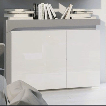 Athens Grey And White Gloss 2 Door Small Sideboard With Lights