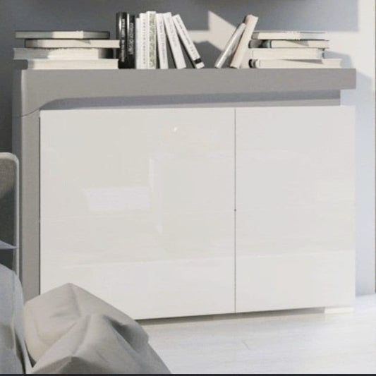 Athens Grey And White Gloss 2 Door Small Sideboard With Lights