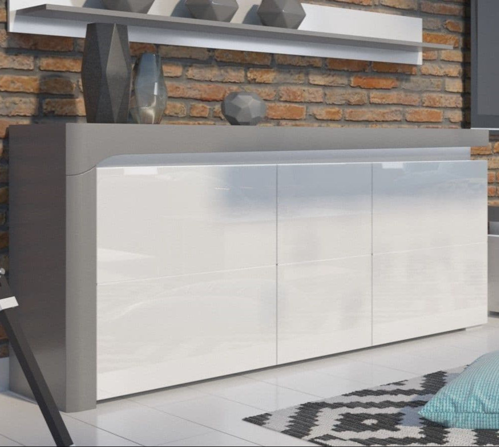Athens Grey and White Gloss 3 Door Sideboard With Lights