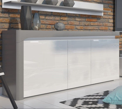 Athens Grey and White Gloss 3 Door Sideboard With Lights