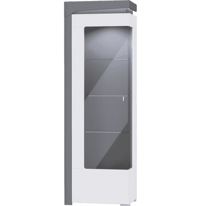 Athens Grey And White Gloss LEFT Display Cabinet with Glass Door and LED Lights