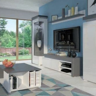 Athens Grey And White Gloss LEFT Display Cabinet with Glass Door and LED Lights