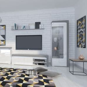 Athens Grey And White Gloss RIGHT Display Cabinet with Glass Door and LED Lights