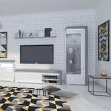 Athens Grey And White Gloss RIGHT Display Cabinet with Glass Door and LED Lights