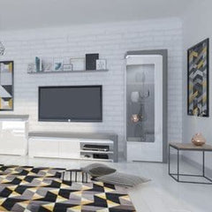 Athens Grey And White Gloss RIGHT Display Cabinet with Glass Door and LED Lights