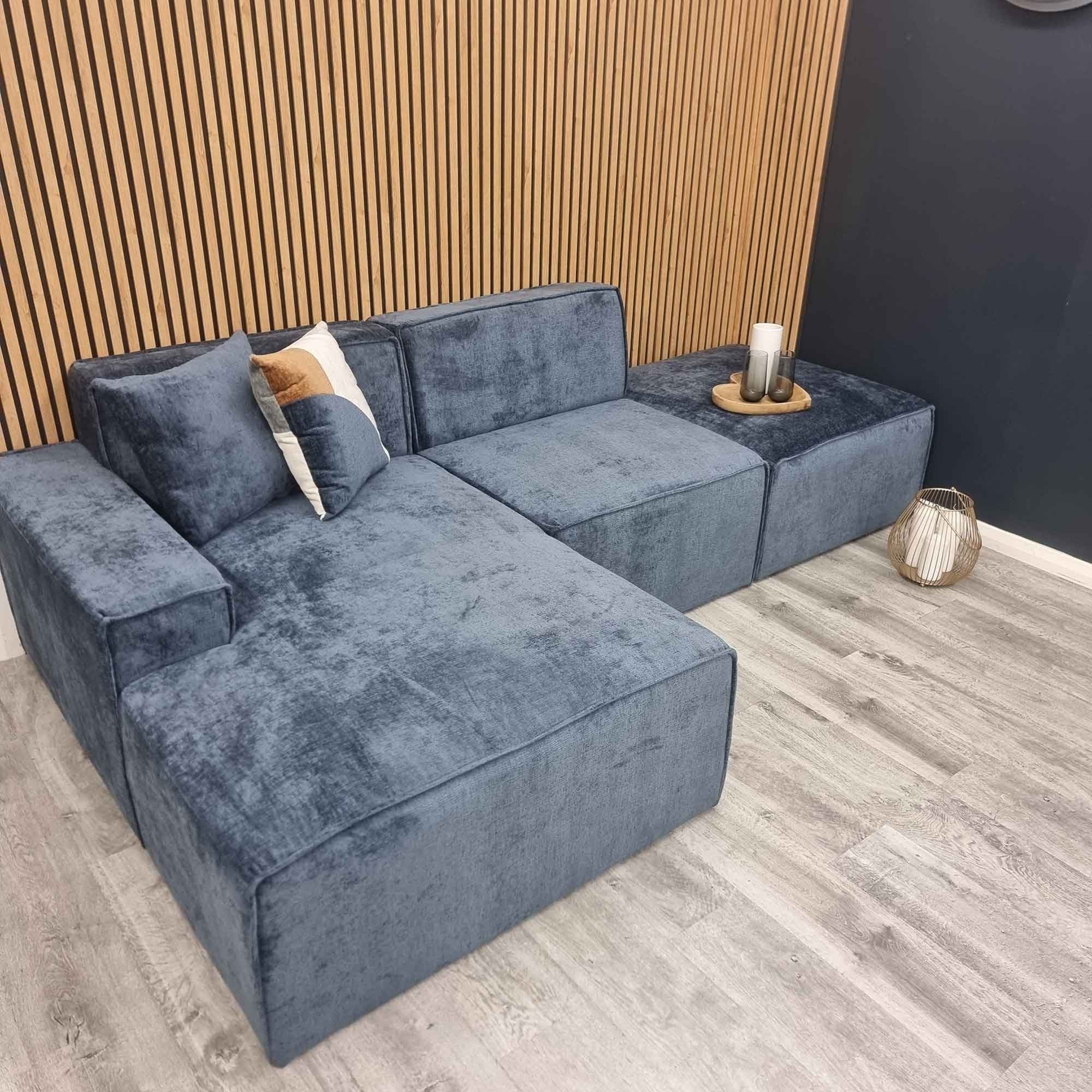 Atlanta Modula Left Hand Corner Sofa in Blue Textured Chenille