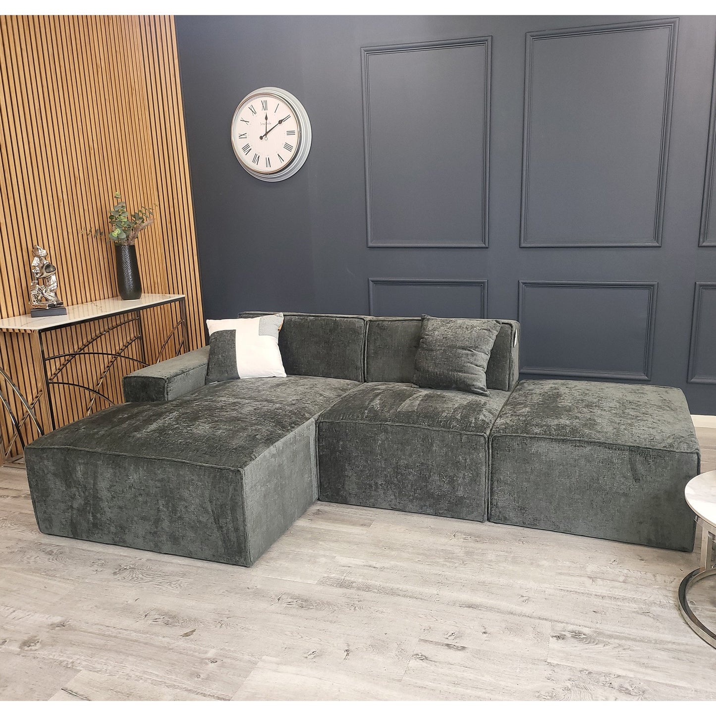 Atlanta Modula Left Hand Corner Sofa in Dark Grey Textured Chenille