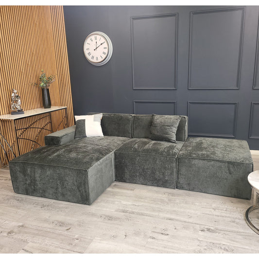 Atlanta Modula Left Hand Corner Sofa in Dark Grey Textured Chenille