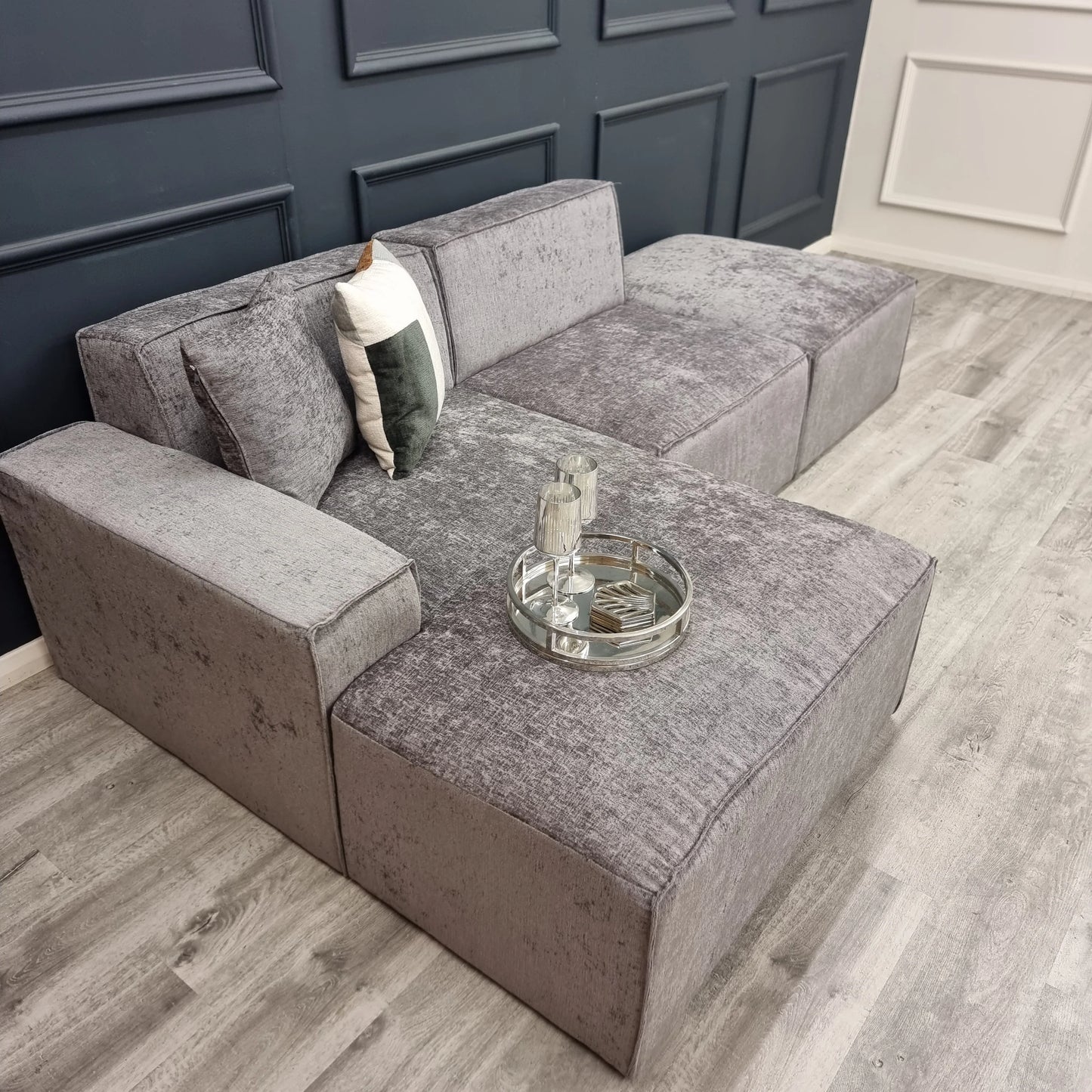 Atlanta Modula Left Hand Corner Sofa in Dark Grey Textured Chenille