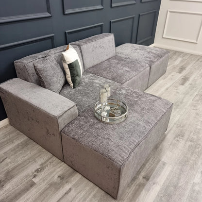 Atlanta Modula Left Hand Corner Sofa in Dark Grey Textured Chenille