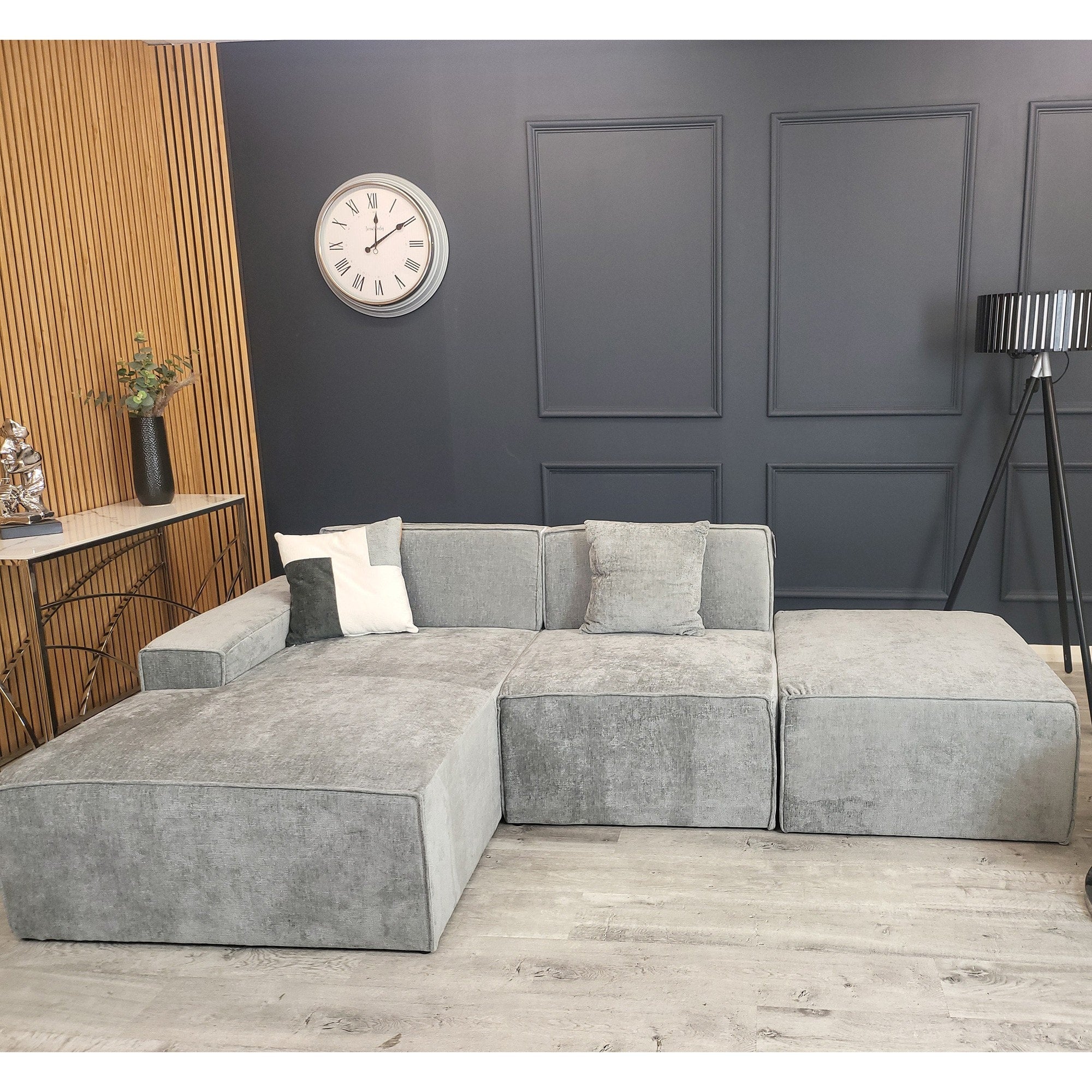 Atlanta Modula Left Hand Corner Sofa in Grey Chenille