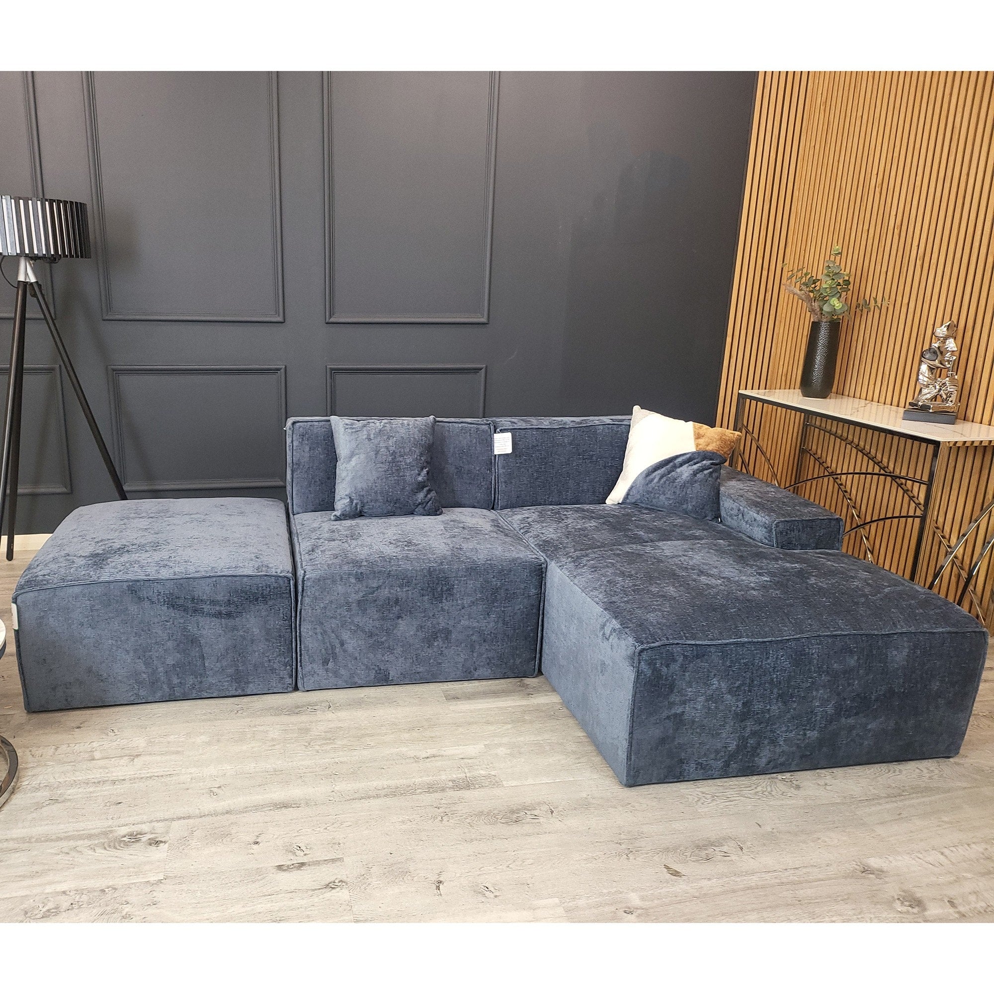 Atlanta Modula Right Hand Corner Sofa in Blue Textured Chenille