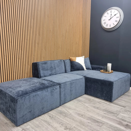 Atlanta Modula Right Hand Corner Sofa in Blue Textured Chenille