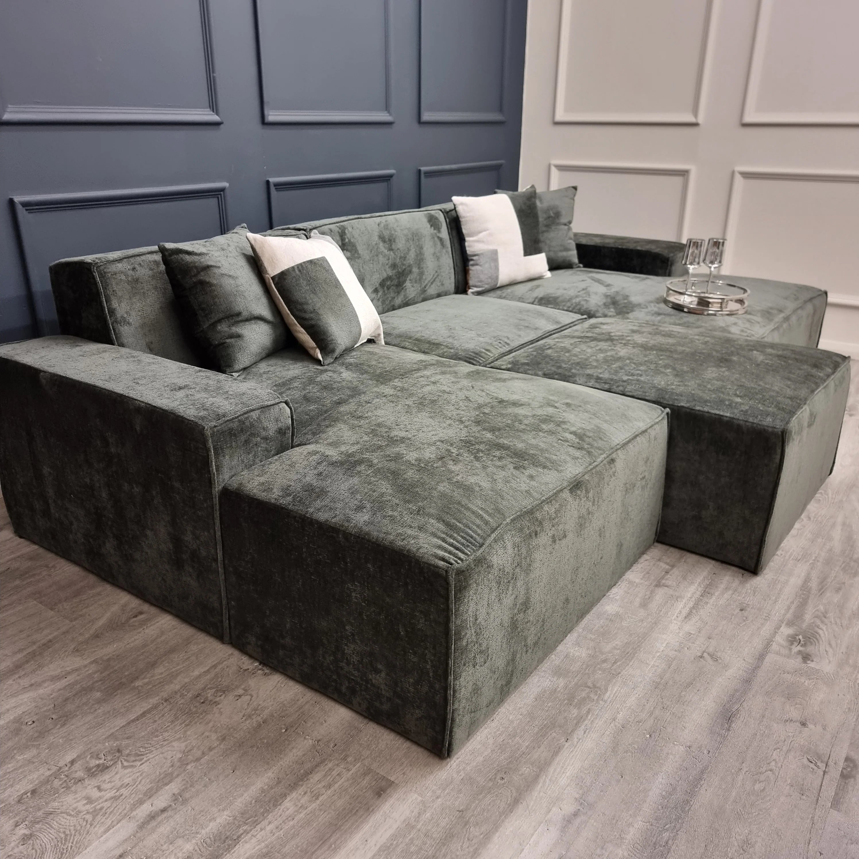 Atlanta Modula U Shape Sofa including Stool in Black Textured Chenille