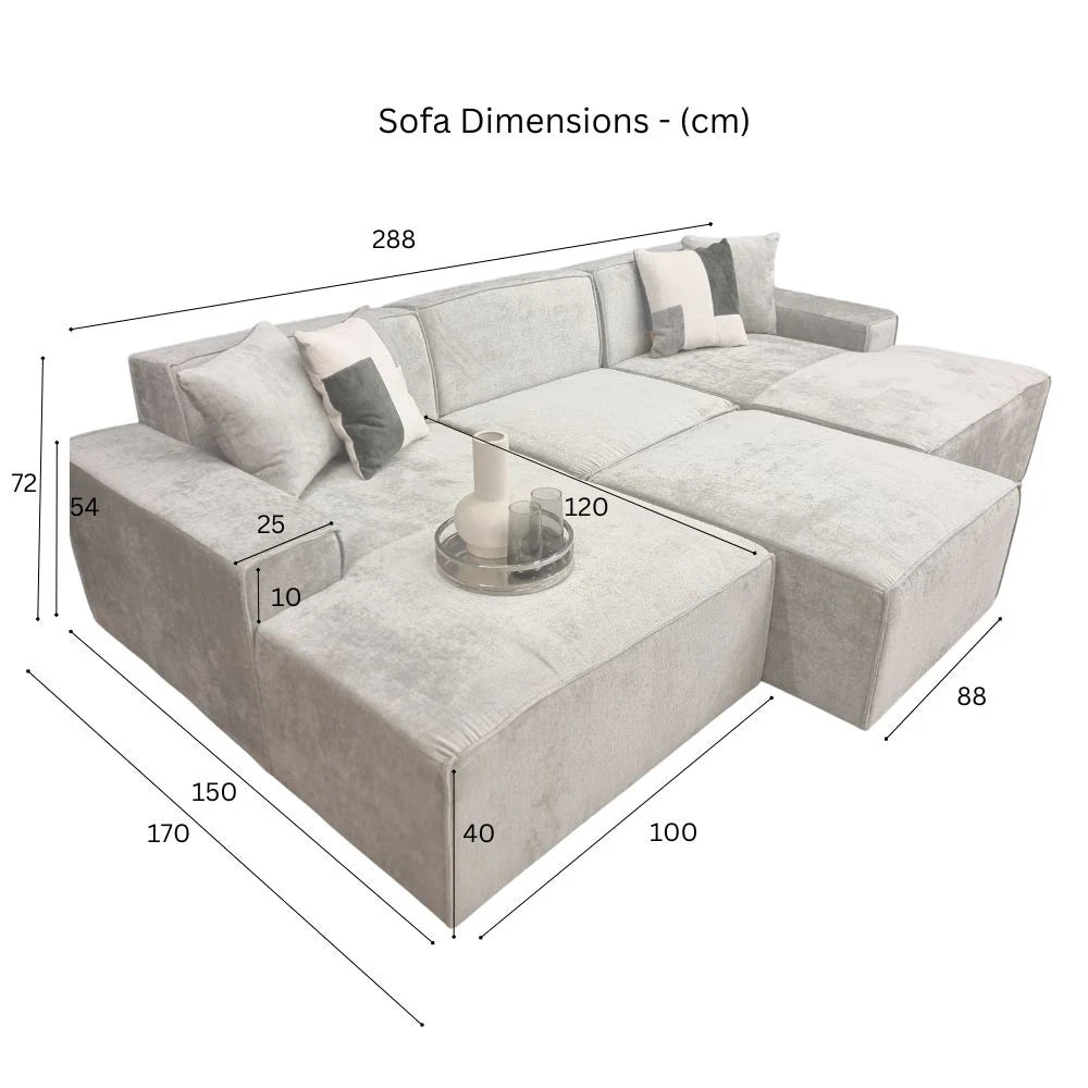 Atlanta Modula U Shape Sofa including Stool in Cream Textured Chenille