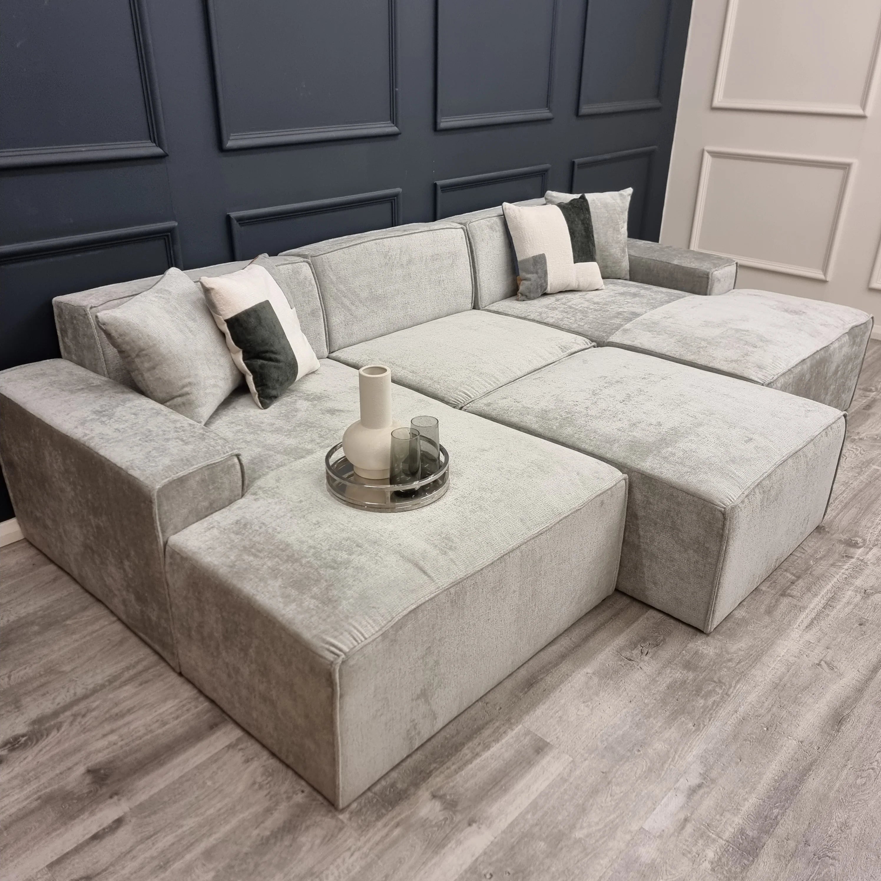 Atlanta Modula U Shape Sofa including Stool in Grey Chenille