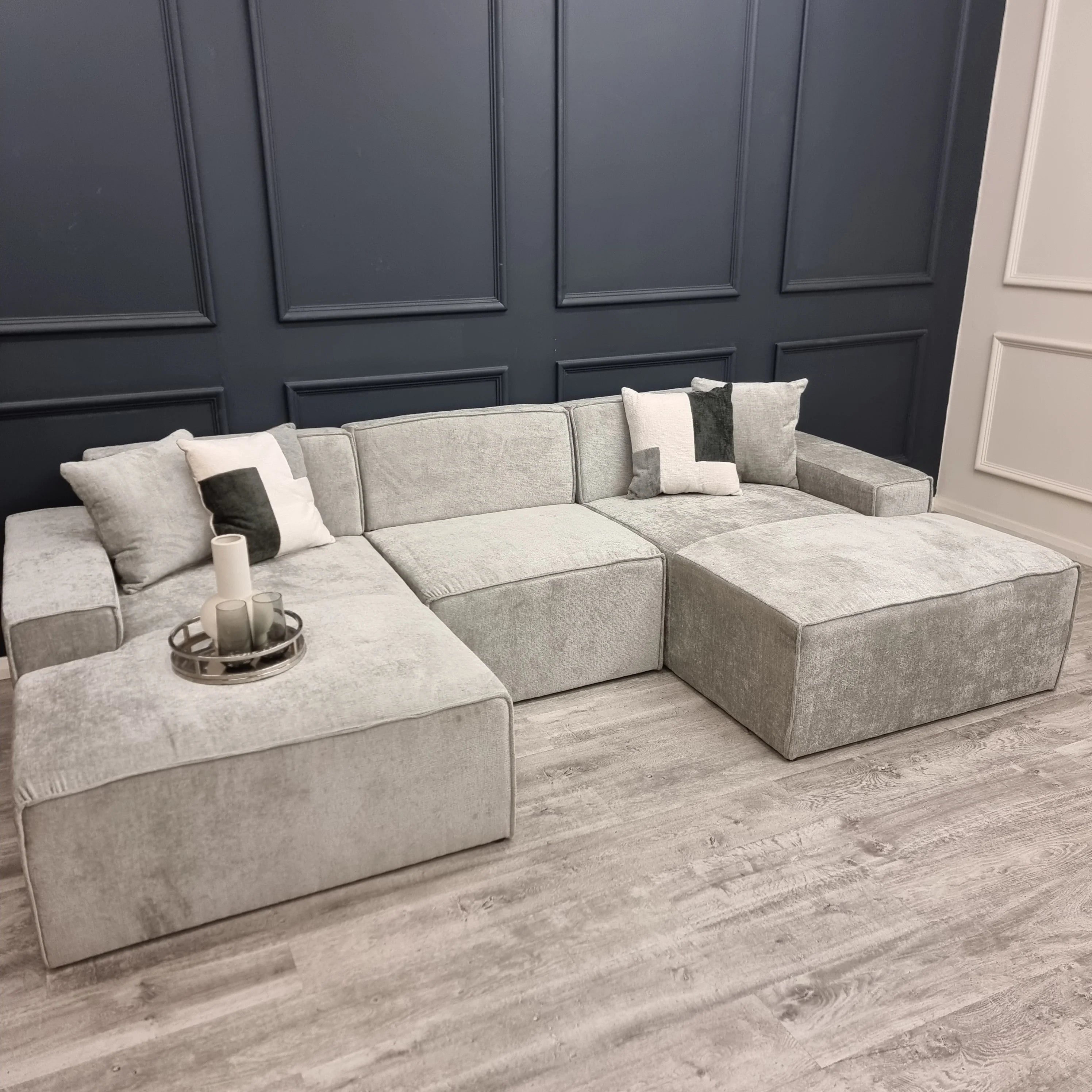 Atlanta Modula U Shape Sofa without Stool in Grey Chenille