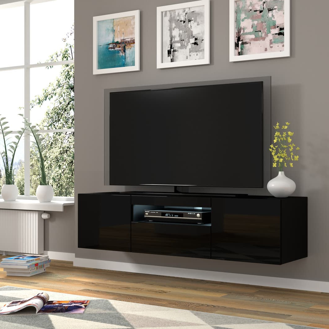 Aura Floating TV Stand in Black Gloss 150cm