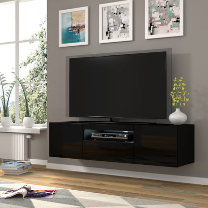 Aura Floating TV Stand in Black Gloss 150cm