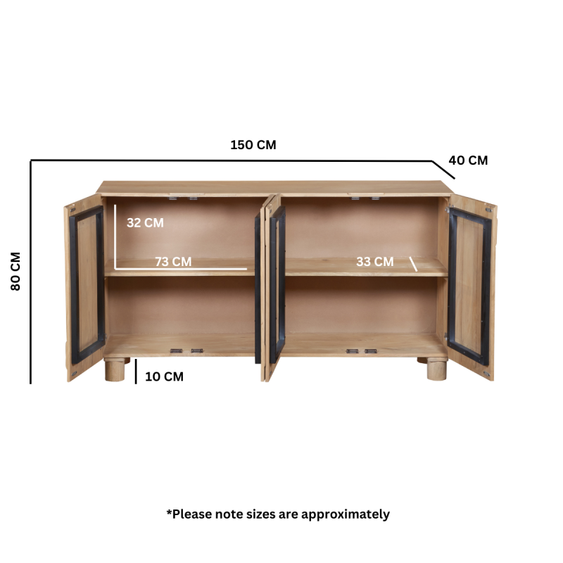 Austin Solid Wooden Large Sideboard With 4 Doors