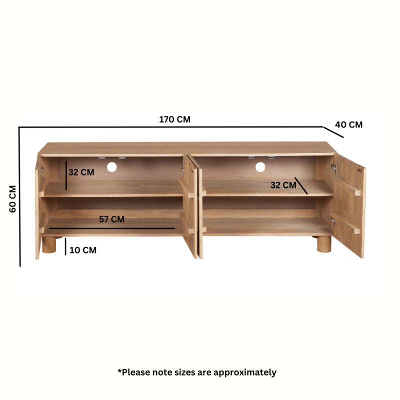 Austin Solid Wooden Large TV Stand With 4 Doors