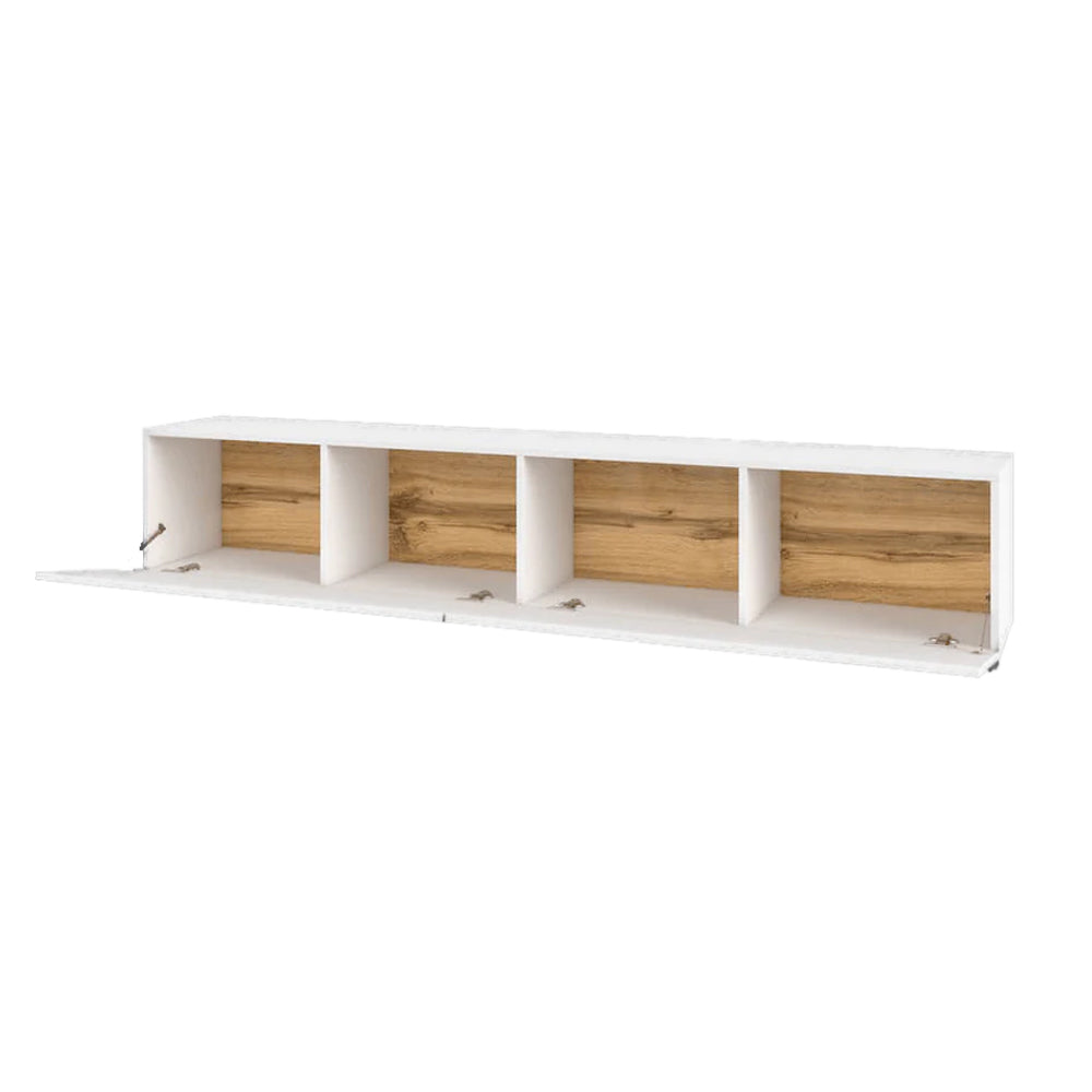 Ava Large Floating TV Unit in Matt White - 180cm - Wall Mount - UK