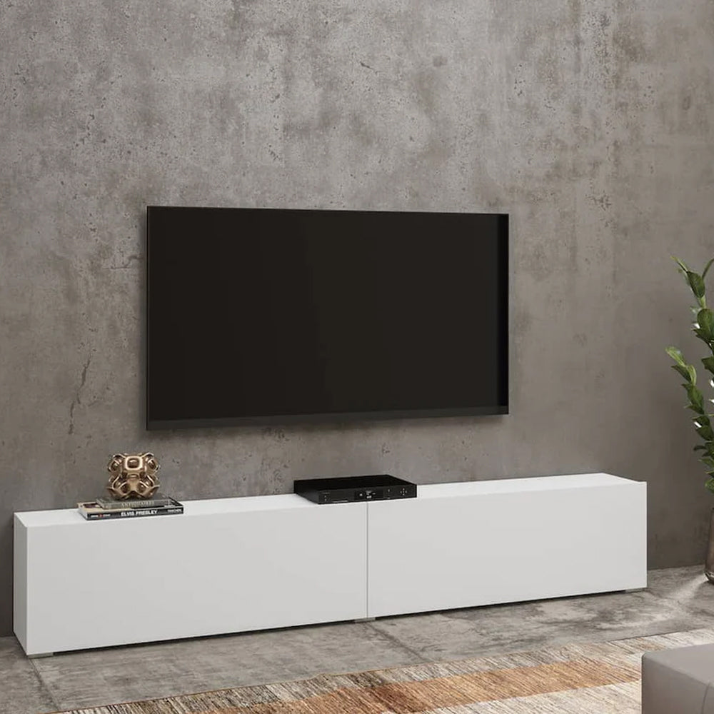 Ava Large Floating TV Unit in Matt White - 180cm - Wall Mount - UK