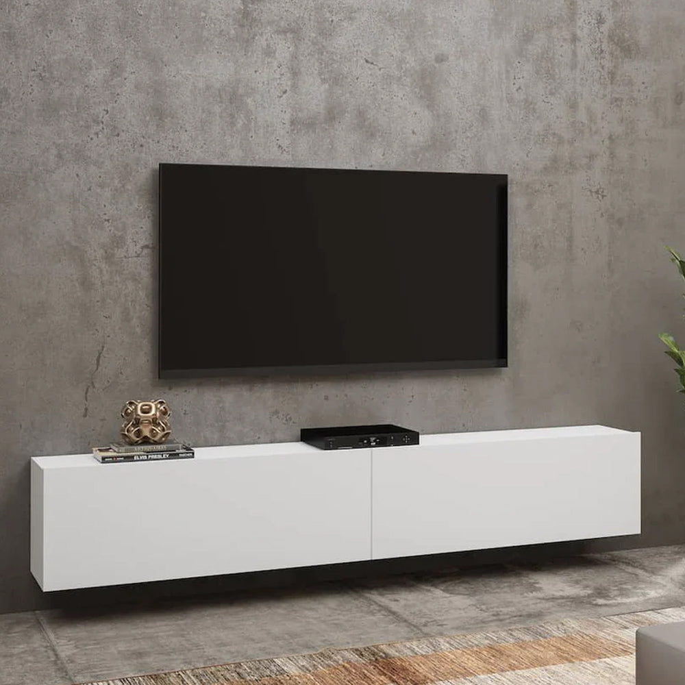 Ava Large Floating TV Unit in Matt White - 180cm - Wall Mount - UK