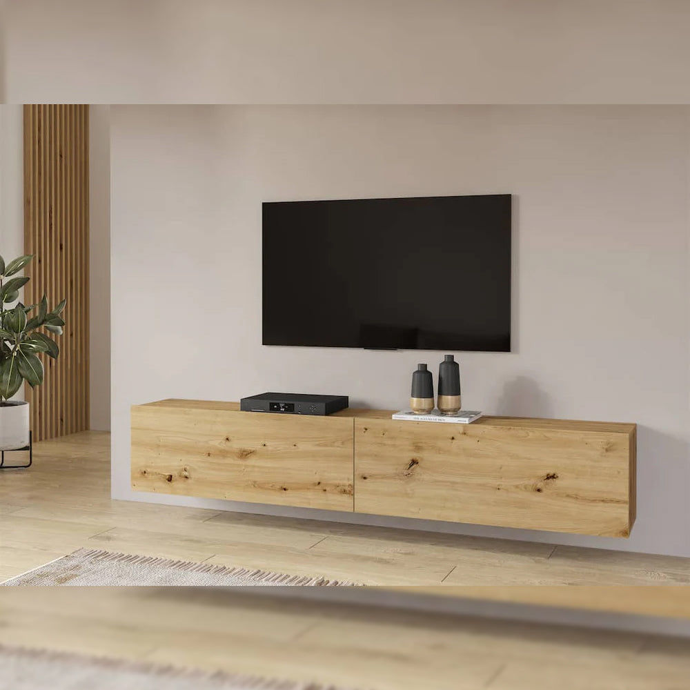 Ava Large Floating TV Unit in Oak Artisan - 180cm - Wall Mount - UK