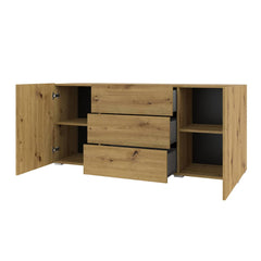 Ava Wooden Sideboard with 2 Doors and 3 Drawers in Oak Artisan - 140cm