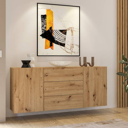 Ava Wooden Sideboard with 2 Doors and 3 Drawers in Oak Artisan - 140cm