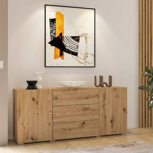 Ava Wooden Sideboard with 2 Doors and 3 Drawers in Oak Artisan - 140cm