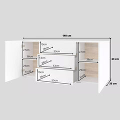 Ava Wooden Sideboard with 2 Doors and 3 Drawers in White Matt - 140cm