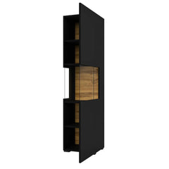 Ava Wooden Tall Display Cabinet in Black Matt & Oak Wotan
