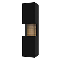 Ava Wooden Tall Display Cabinet in Black Matt & Oak Wotan