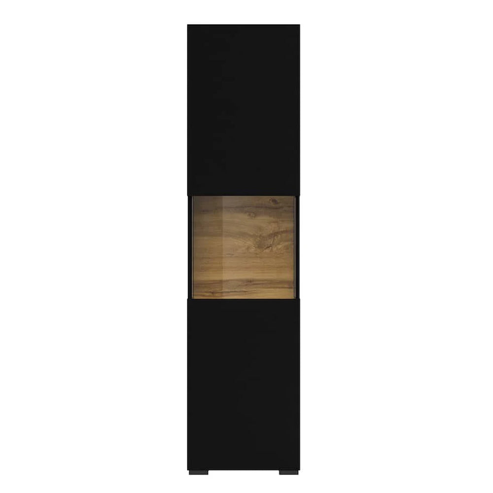 Ava Wooden Tall Display Cabinet in Black Matt & Oak Wotan