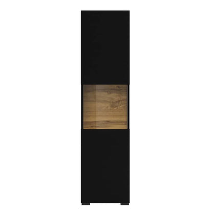 Ava Wooden Tall Display Cabinet in Black Matt & Oak Wotan