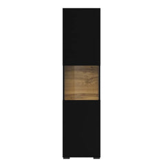 Ava Wooden Tall Display Cabinet in Black Matt & Oak Wotan