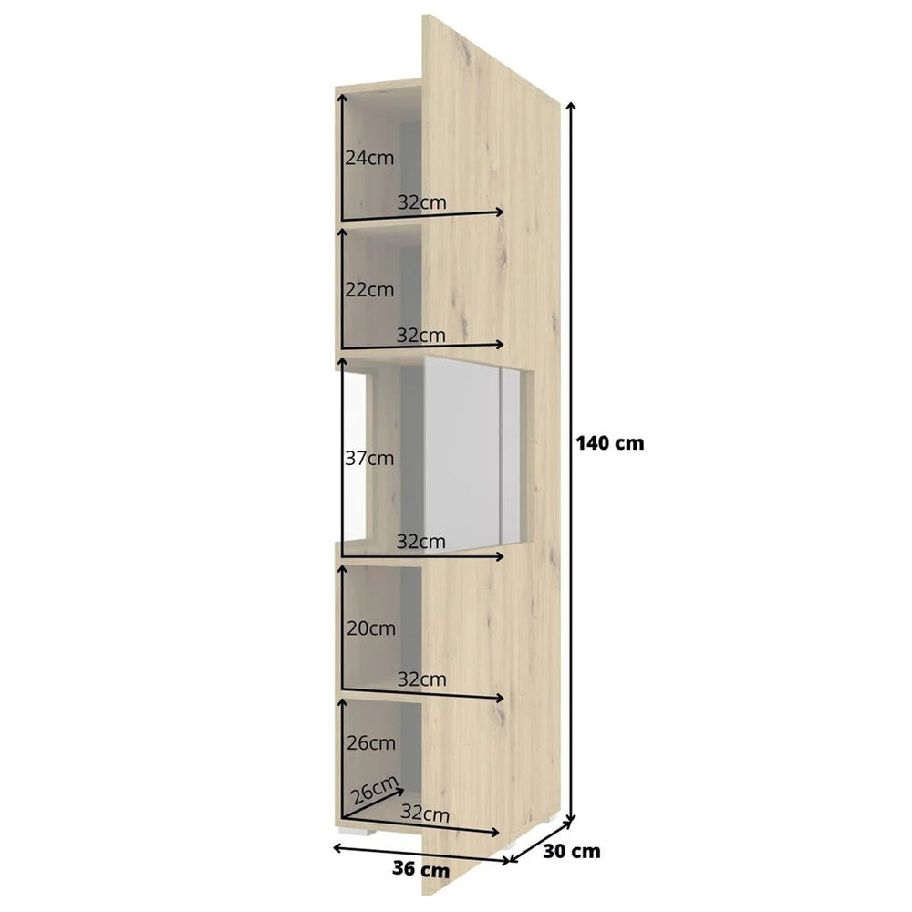 Ava Wooden Tall Display Cabinet in Black Matt & Oak Wotan