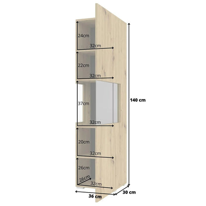 Ava Wooden Tall Display Cabinet in Black Matt & Oak Wotan