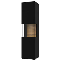 Ava Wooden Tall Display Cabinet in Black Matt & Oak Wotan