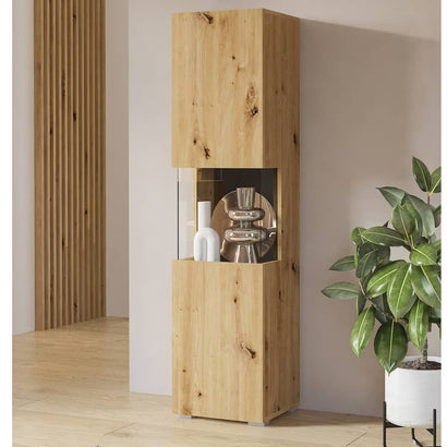 Ava Wooden Tall Display Cabinet in Oak Artisan