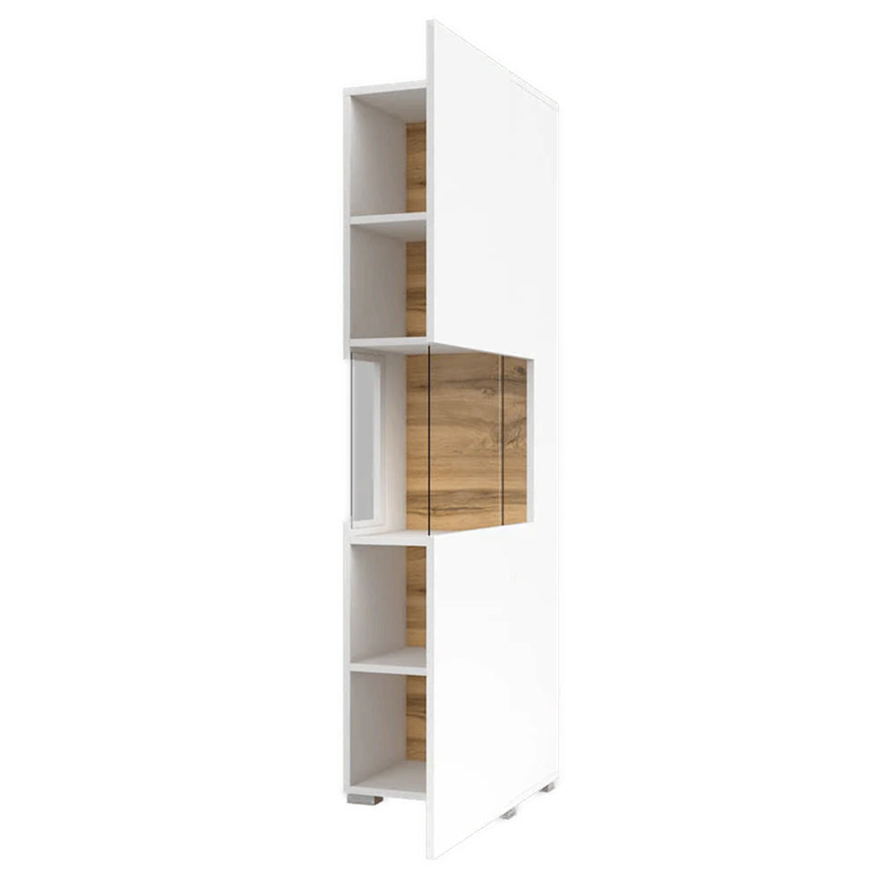 Ava Wooden Tall Display Cabinet in White Matt & Oak Wotan