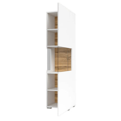 Ava Wooden Tall Display Cabinet in White Matt & Oak Wotan