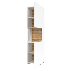 Ava Wooden Tall Display Cabinet in White Matt & Oak Wotan