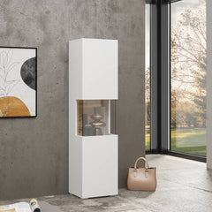 Ava Wooden Tall Display Cabinet in White Matt & Oak Wotan