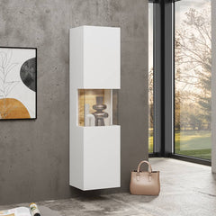 Ava Wooden Tall Display Cabinet in White Matt & Oak Wotan