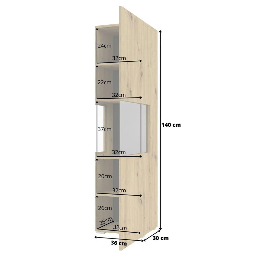 Ava Wooden Tall Display Cabinet in White Matt & Oak Wotan