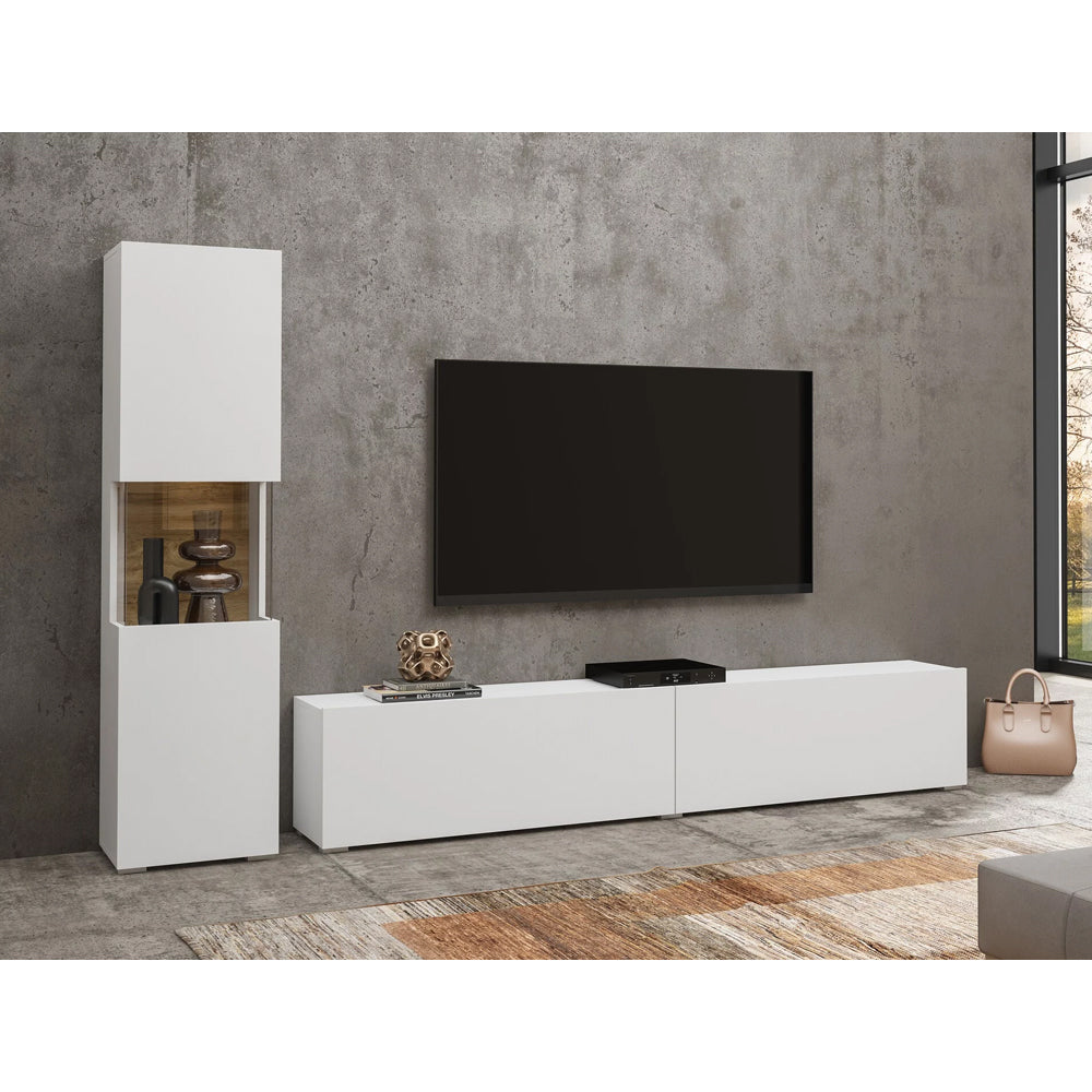 Ava Wooden Tall Display Cabinet in White Matt & Oak Wotan