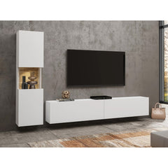 Ava Wooden Tall Display Cabinet in White Matt & Oak Wotan